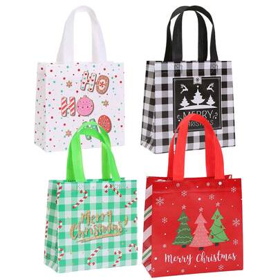 25 个圣诞礼品袋，另类圣诞元素带手柄无纺布礼品袋 - 节日骷髅设计，耐用涤纶，适合生日、周年纪念日和节日礼物交换，圣诞礼品袋