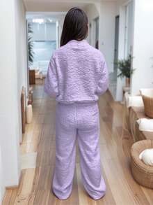 Conjunto de Mujer de Peluche Pants Holgado von Sudadera Cerrada - Lila Púrpura - Ver 2