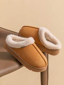 女士秋冬毛绒厚底拖鞋，舒适防滑室内/室外保暖毛绒奢华轻便拖鞋 - 卡其色 - 查看 12