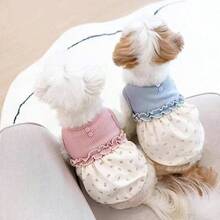 1 pieza Vestido para mascota, vestido sin mangas con estampado floral romántico con bufanda, cálido y lindo, adecuado para perros pequeños como poodle, teddy, bichón frisé, para todas las estaciones