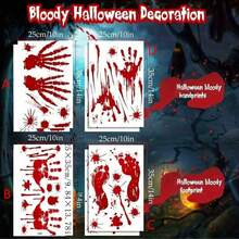 1pc/5pcs/10pcs Halloween Decorations Terror Bloody Handprint Footprint Window Stickers Halloween Party Wall Decal Stickers Floor Clings Props - Red - View 2