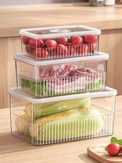 1pc Rectangular Plastic Sealed Container With Lid, Storage Box For Refrigerator, Market Stall Display, Kitchen Refrigerator Storage Box, Plastic Kitchen Storage Box, Sealed Transparent Food Preservation Box, Refrigerator Storage Box Suitable For Holiday Parties, Vegetables And Fruits