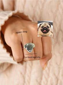 1pc Customized Photo Engraved Stainless Steel Cat/Dog Portrait Open Ring, Fashionable & Minimalist Jewelry Gift For Girlfriend, Pet Lover, Pet Memorial, Suitable For Daily Wear, Birthday, Anniversary, Party, Wedding, Graduation, Holiday Celebration