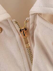 SHIBASHAN Women's Fashion Suede Bomber Jacket, Vintage Lapel Long Sleeve Loose Zip-Up Outerwear - Beige - View 9