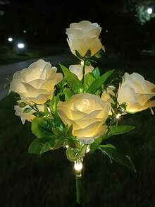 1/2/4PCS 7 Heads Solar Rose Flower Lights, Outdoor Garden Decoration, Ground Plug Lawn Lights, LED Simulation Flower Lights, Solar Decorative Lights For Patio, Yard, Landscape, Pathway, Lawn, Sidewalks(Pink, White, Blue, Yellow, Red, Purple) - 7 Large Royal Roses - View 15