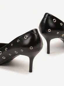 Vices Leather Studded Stilettos - Black - View 6