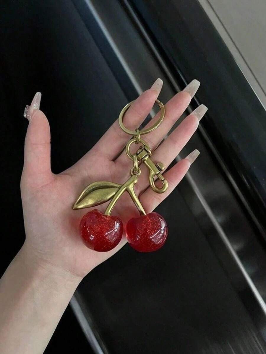 1pc Cherry Pendant Accessory, Women's Bag Or Keychain Charm, Cherry Decor, Personalized Bag Charm, Women's Valentine's Day Souvenir, Car Accessory, Bag Charm, School Letter Cute Y2K SSMI - 勃根地 - 查看 1