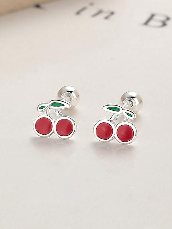 1 paire de boucles d'oreilles bohème en argent sterling S925 élégantes en forme de cerise, idéales pour le port quotidien en été, cadeau de bijoux pour les femmes lors d'occasions comme la Saint-Valentin, l'anniversaire, la remise des diplômes
