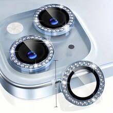 Color Rhinestone Camera Lens Protective Film Compatible With Apple 16 14 13 Pro 6.1-Inch/14 Pro Max 6.7-Inch Camera Lens Protective Film, Inlaid With Artificial Rhinestone Shiny Camera Cover Tempered Glass Compatible With Apple 14 Pro Max/14 Pro/15 Promax/15 Pro [Perfect Fit] - Artificial Rhinestone Colorful Applicable To Daily Shield, Office, Home Lens Protector Phone Camera Cover Waterproof Shockproof Anti-Fall Scratch Resistant - Blue - View 7
