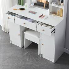 Large Dressing Table W/ 10 LED Lighted Mirror Lady Vanity Makeup Desk Stool Set - White - View 7