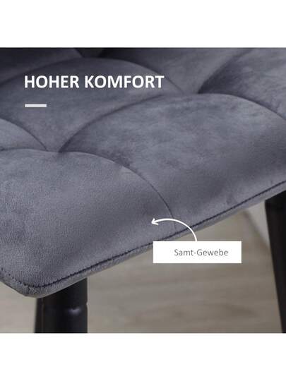 HOMCOM Set Of Bar Stools Kitchen, Moderne Fluwelen Upholstery Steel Legs, Non Slip Caps, Up To 120 Kg, 42 47 105 Cm, Grijs view 5