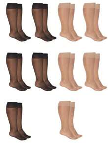 10 双女士透明及膝袜，黑色和杏色，时尚百搭，适合日常穿着、居家穿着、派对穿着， - 彩色 - 查看 12