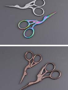Set Of 2: 4.57-Inch Large Gold Crane Scissors & 3.7-Inch Small Gold Crane Scissors, Vintage Style Sewing, Embroidery, Paper, Office & Eyebrow Grooming Multi-Purpose Scissors - Multicolor - View 4