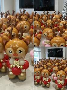 Set de 19 piezas de globos de aluminio con forma de reno para fiesta de Navidad, en 2 estilos de rosa y rojo, globos de látex de 10 pulgadas en beige vintage, rosa macaron, rojo y dorado metálico, decoración para Año Nuevo, árbol de Navidad, arco de globos de Navidad, corona de globos de árbol de Navidad