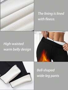 1pc Women's High Waist Solid Color Casual Warm Thermal Lined Flare Pants, Winter Fitness Thick Warm Leggings, Soft Yoga Pants, Slim Fit Flare Trousers