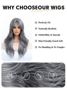 24 Inch Long Wavy Wigs With Bangs Grey Wigs For Women Ombre Hair With Blonde Wigs,Heat-Resistant Synthetic Wigs For Daily Party Cosplay Wigs,Gifts For Girlfriends For Party Costume Daily Wear Music Festival Colorful Wigs Perfect For Daily Holiday Travel Wear For Halloween And Christmas New Year Carnival Music Festival Cosplay ,Gifts For Girls,Summer Graduation Gifts,Ready-Made Gifts,Halloween Christmas Gifts - Xám - Xem 7