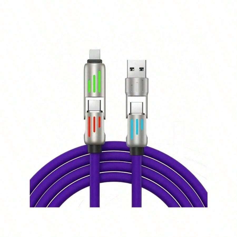 1pc  4-In-1 USB Charging Cable, 6.6ft, LED Light Indicators, Fast Charge Compatible, USB-A/Type-C/Lightning Connectors Compatible With IPhone 16, 16 Pro Max, 15, 15 Plus, 15 Pro, 15 Pro Max,Compatible With Redmi, Compatible With OnePlus Type C, Charger
