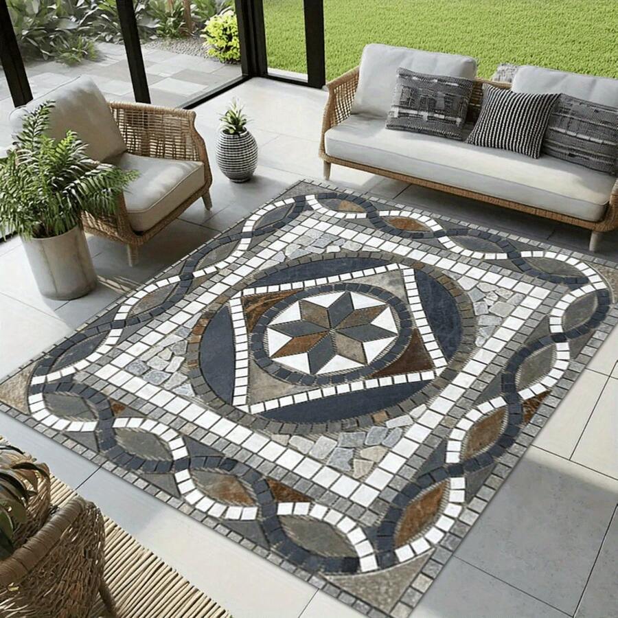 Bohemian Style Retro Marble Pattern Outdoor Carpet, Material Flat Print Soft Carpet, Suitable For Courtyard, RV, Beach, Garden, Terrace And Hardwood Floor, Holiday Decoration, Courtyard Decoration - Nhiều màu - Xem 1