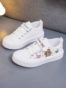 1 Pair Kids Cartoon Print High Top Canvas Sneakers, Unisex Indoor & Outdoor Athletic Shoes,Girls' Low-Top Cartoon Canvas Sneakers, Fashionable, Thin Fabric Shoes, New Style, Children's Versatile Outdoor Casual Sports Shoes