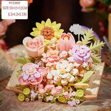 Elegant Fashionable Pink Butterfly Series Handmade Assembly Building Blocks Furniture Decor Set, Music Box Blooming Butterfly + Flower Cover, Suitable For Valentine's Day, Mother's Day, Birthday Gifts And Fashionable Lady's Desk Decorations