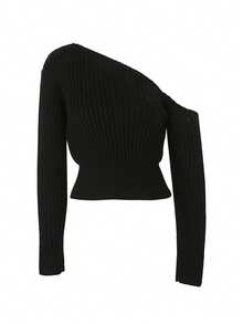 Women's Open Shoulder Sexy Casual Knit Sweater, Spring/Autumn/Winter Black - Black - View 3