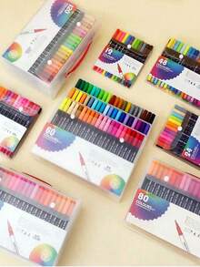 12/24/36/48/60/80/100/120 CÁI Bút lông đôi đầu nhọn & bút lông phác thảo màu nước Bút lông vẽ chuyên nghiệp cho trường học cung cấp cho học sinh văn phòng phẩm - màu đen - Xem 2