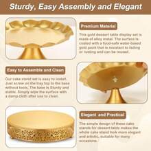 Audab Gold Dessert Table Display Set Including Cake Stand Cupcake Stand Serving Trays Platters Cake Cutting Set And Serving Tongs For Vintage Wedding Decor Party Food Decorations - Vàng - Xem 4