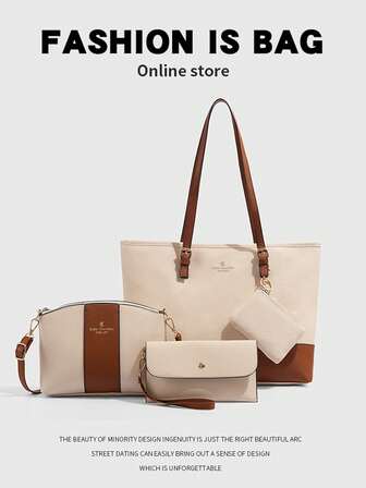 New European & American Style Large Capacity Mother-Child Bag Set, Solid Color, Cross-Grain Tote Bag, Retro Shoulder Messenger Handbag