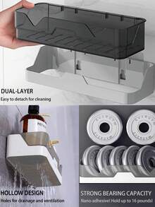 Étagère de douche adhésive : Organisateur mural de salle de bain haut de gamme - Étagère de douche sans perçage - Rangement adhésif de cuisine Étagère de rangement anti-rouille
