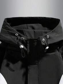 Men's Contrast Color Zipper Front Drawstring Hooded Casual Jacket , Fall