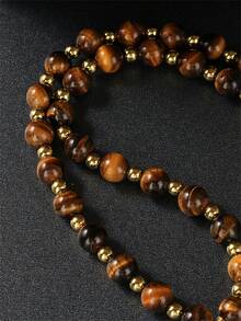 Elegant Vintage Inspired Tigers Eye Cat's Eye Stone Beaded Heart Pendant Necklace For Women Men Perfect For Parties Birthdays Everyday Glamour(No Card)