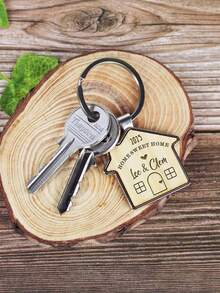 1pc Personalised Personalised First Home Keyrings, New Home Keyrings, House Keyrings Set, Wooden Keyrings, New Homeowners, New House Gift, House Keychains,Valentine's Day Custom Photo Wedding Gift Keychain, Personalised Wedding Date Photo Keychain,Personalised Gift,Apparel Accessories,Halloween Edit,Boyfriend,Girlfriend,Family,Friends - Silver - View 13