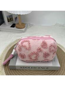 Honey Style Plush Makeup Bag Set - Hand Washable, Non-Polyester Cosmetic Pouch With Soft Lining Multifunctional Travel Organizer For Light Beige Care Products Lipstick Sanitary Items Blue Zipper Design Cute Pink Rose Red, Cute Makeup Pouch, Makeup Organizers And Storage, Makeup Bag For School, Monogrammed Makeup Bag, Makeup Kit Bag, School Essentials, Beauty Lovers, Students Organizer - Multicolor - View 9