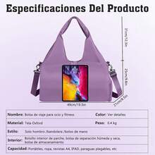 Yoga Maleta Deportiva Bolsa de Deporte Gym con Compartimento para Zapatos y Bosillo Impermeable, con Neceser y Funda para Zapatos, Bolsa de Viaje Impermeable para Entrenamiento, Deporte, Yoga (Azul) - Morado - Ver 5