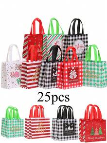 25pcs Christmas Gift Bags, Alternative Christmas Element With Handle Non-Woven Fabric Gift Bags - Holiday Skull Design, Durable Polyester, Suitable For Birthday, Anniversary And Holiday Gift Exchange, Christmas Gift Bags - Multicolor - View 1