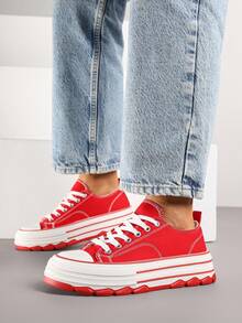 Thick Sole Ankle Sneakers For Daily Wear - Red - View 2