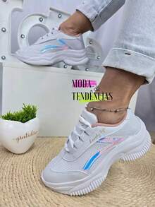 Women's Platform Sneakers, Beautiful, Comfortable And Resistant (LARGE SIZE) - 全息白 - 查看 2