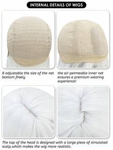 alicegarden 1 peluca sintética resistente al calor con flequillo, peluca blanca larga y recta de 26 pies de largo, hecha de fibra, apta para uso diario, peluca de simulación natural - Blanco - Ver 7