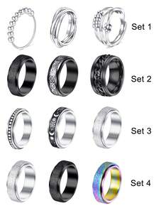 CIZME 3 件装旋转环，缓解焦虑，不锈钢抗焦虑环，可旋转旋转环，清凉减压，男女通用，尺寸 6/7/8/9/10 - 多色-3pcs - 查看 7