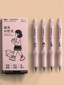 4支装人体工学凝胶笔，笔握柔软，中号笔尖，速干黑色墨水，书写流畅，适合日记和办公使用，可爱卡通设计，是理想的母亲节礼物。 - 彩色 - 查看 2