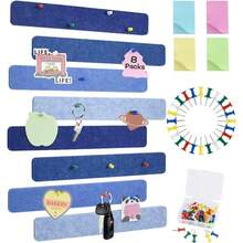 8 件毛毡公告板条，自粘式钉板条无框墙壁备忘条，带 35 个图钉，适用于办公室教室家庭展示留言板 - 彩色 - 查看 1