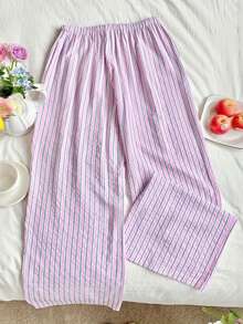 Womens Fall Striped Pants Casual Loose Fit Stylish Elastic Mid Rise Straight-Leg Trousers