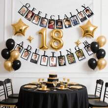 1 Set Black Glitter "Officially 18 Years Old" Banner, Time To Grow Up, Welcome To Adulthood Black Glitter Banner, 18th Birthday Banner, Unisex 18th Birthday Decorations - Multicolor - View 1