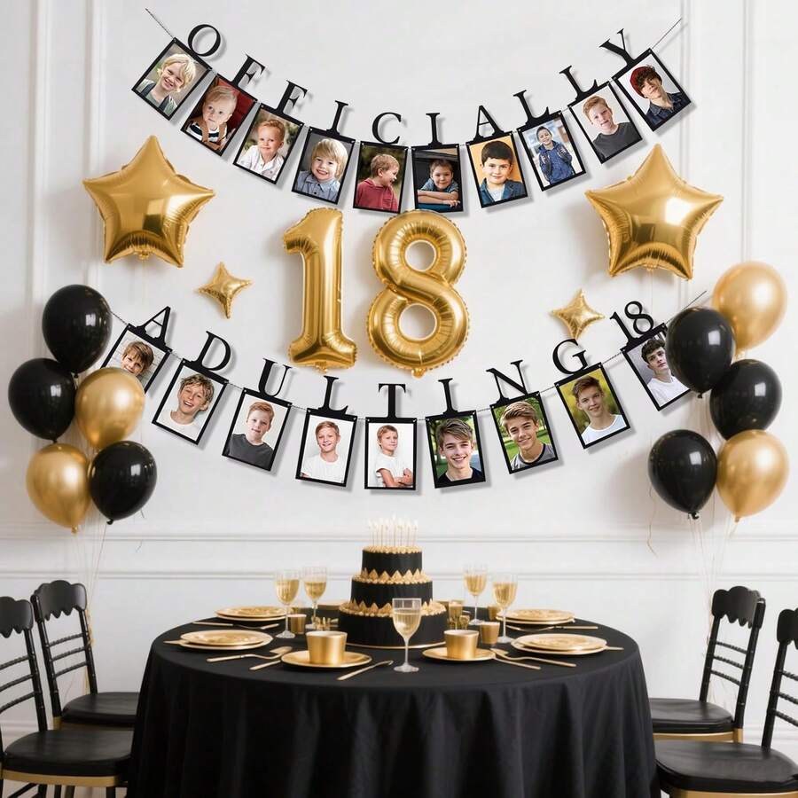 1 Set Black Glitter "Officially 18 Years Old" Banner, Time To Grow Up, Welcome To Adulthood Black Glitter Banner, 18th Birthday Banner, Unisex 18th Birthday Decorations - Multicolor - View 1