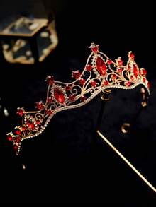 1件欧美风新娘公主3D皇冠水钻发箍，优雅奢华的生日发饰，皇冠，头饰，头饰，发饰花环，头饰，发藤，头饰，发圈，皇冠，婚礼，伴娘礼物，派对造型，发饰 - 紅色 - 查看 3