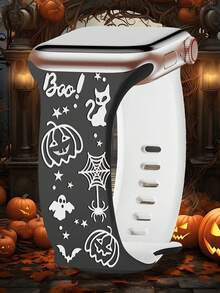 Halloween Pumpkin & Bat Carving Patterns Strap Compatible With Apple Watch Band Ultra SE/10/9/8/7/6/5/4/3/2/1 Perfect Gift For Women Skin-Friendly Silicone Replacement Watch Band Compatible With Iwatch Ultra 38mm 40mm 41mm 45mm 44mm 42mm 46mm 49mm (Watch Not Included)