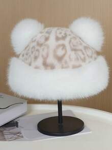 秋冬都市户外系列，休闲时尚女士蒙古帽，帽子套装冬季服装 - 蒙古豹紋-耳朵 - 查看 15