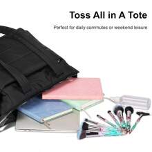 Tote Bag For Women Puffer Quilted Handbag With Compartments Lightweight Puffy Shoulder Bag For Travel Work Gym - 黑色 - 查看 4