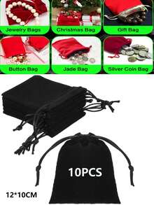 30pcs/20pcs/10pcs/1pc Wedding Party DIY Material Package Box - Velvet Jewelry Pouches, Gift Drawstring Bags, Black Gift Packaging Bags For Valentine's Day, Mother's Day - Black - View 19