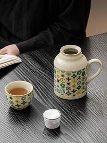 1 Set Ash Gray Cracked Ceramic Teapot With 1 Cup And 1 Lid, Retro Small Insulated Teapot, Ceramic Infuser Teapot, Office Water Cup, Suitable For Gifts Or Home Use - Multicolor - View 5